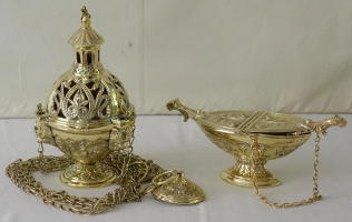 Gothic Brass Thurible and Incense Boat 8451